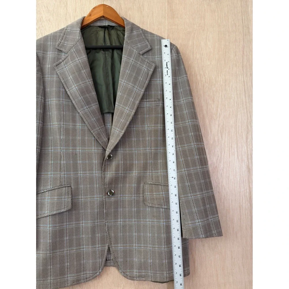 Designer Group Bonds Mens Plaid Suit Jacket Brown Blue Check Blazer 2 Button